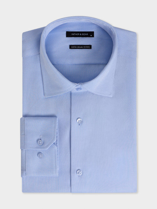 Chemise non-iron slim en coton Jacquard bleu - 1 - Father & Sons   - 10 
