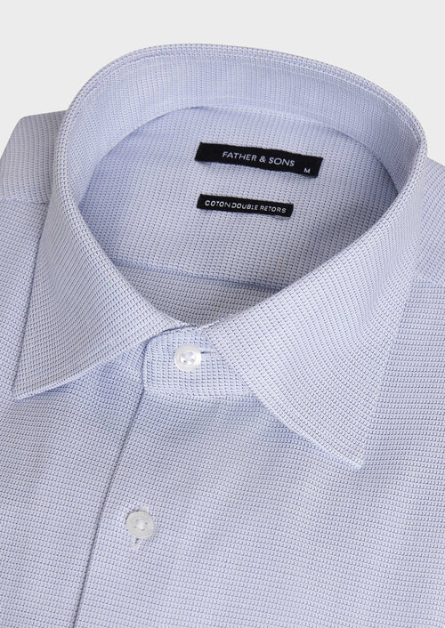 Chemise non-iron slim en coton Jacquard bleu à motif - 2 - Father & Sons   - 16 