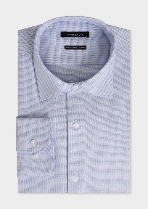 Chemise non-iron slim en coton Jacquard bleu à motif - 1 - Father & Sons   - 16 