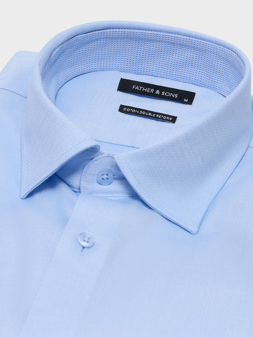 Chemise non-iron slim en coton stretch façonné bleu - 2 - Father & Sons   - 15 