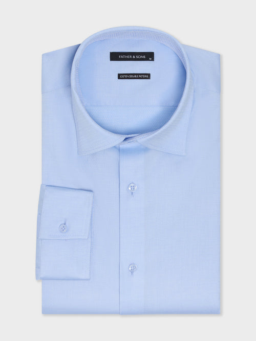 Chemise non-iron slim en coton stretch façonné bleu - 1 - Father & Sons   - 15 