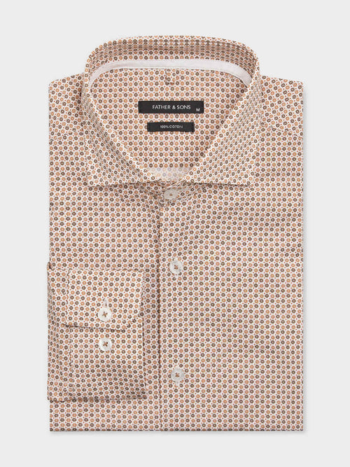 Chemise slim en popeline de coton à motif marron - 1 - Father & Sons   - 5 