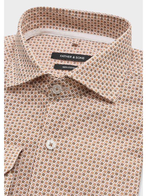 Chemise slim en popeline de coton à motif marron - 2 - Father & Sons   - 5 