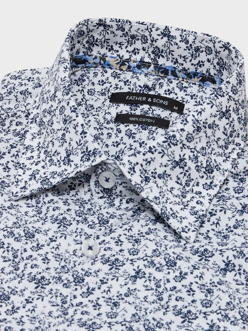 Chemise slim en popeline de coton à motif fleuri bleu - 2 - Father & Sons   - 4 