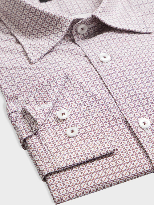 Chemise slim en popeline de coton à motif bordeaux - Father & Sons   - 3 