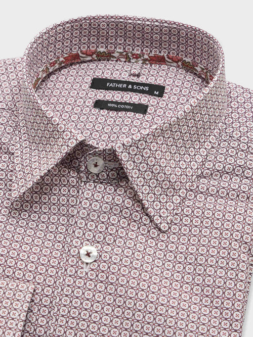 Chemise slim en popeline de coton à motif bordeaux - 2 - Father & Sons   - 13 