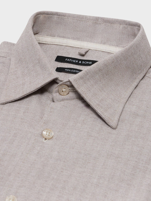 Chemise slim en coton chevron beige - 2 - Father & Sons   - 12 
