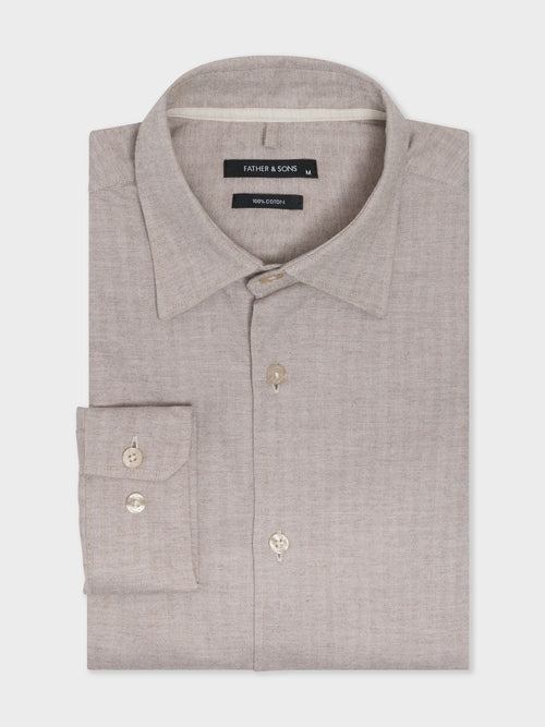 Chemise slim en coton chevron beige - 1 - Father & Sons   - 12 