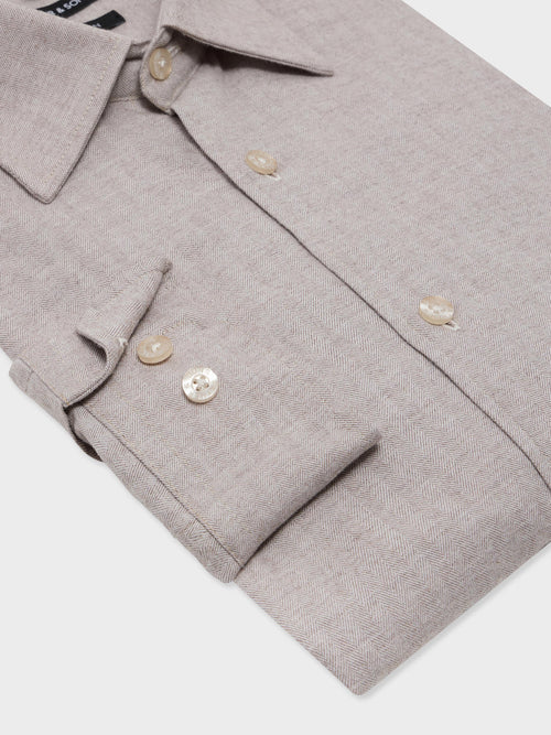 Chemise slim en coton chevron beige - Father & Sons   - 3 