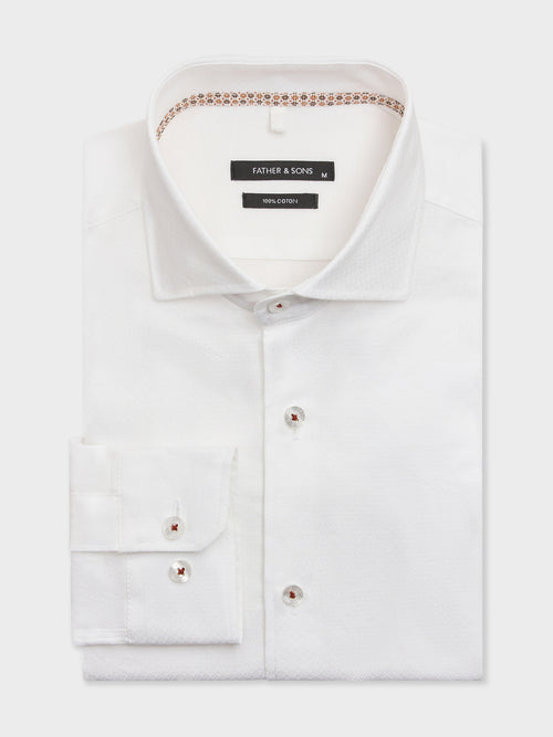 Chemise slim en coton façonné blanc - 1 - Father & Sons   - 3 