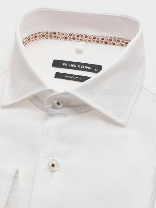 Chemise slim en coton façonné blanc - 2 - Father & Sons   - 3 