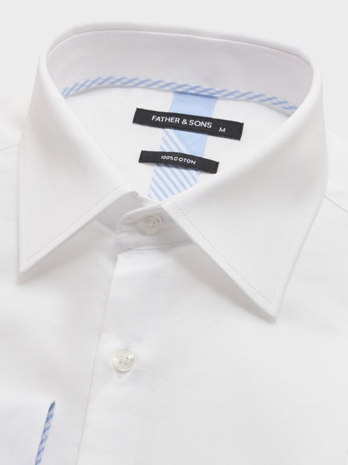 Chemise slim en satin de coton blanc - 2 - Father & Sons   - 7 