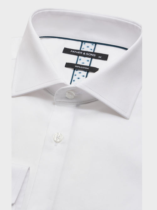 Chemise slim en satin de coton blanc - 2 - Father & Sons   - 13 