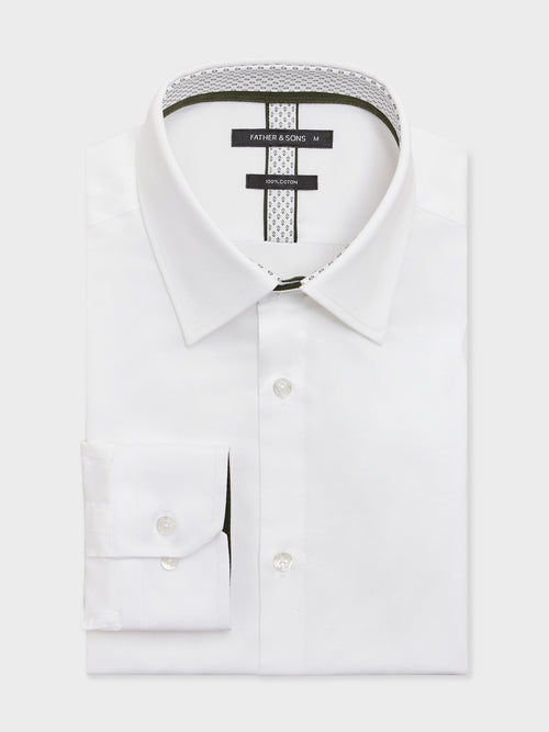 Chemise slim en satin de coton blanc - 1 - Father & Sons   - 12 