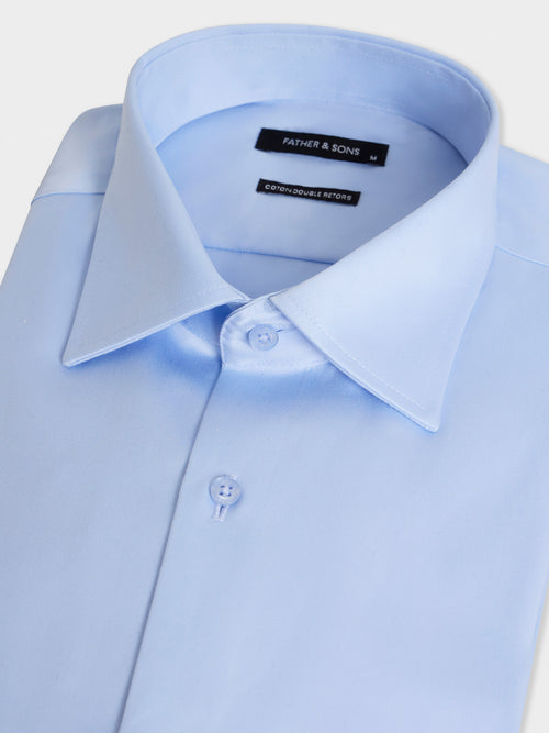 Chemise non-iron slim en twill de coton bleu ciel - 2 - Father & Sons   - 14 
