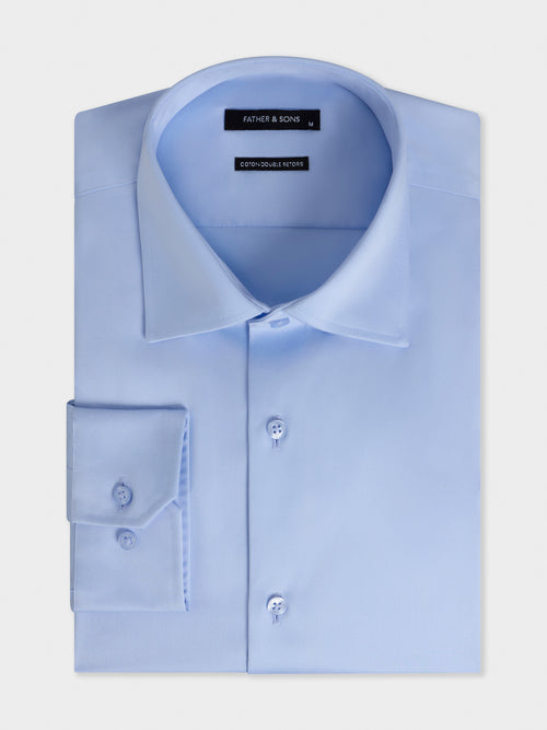 Chemise non-iron slim en twill de coton bleu ciel - 1 - Father & Sons   - 14 