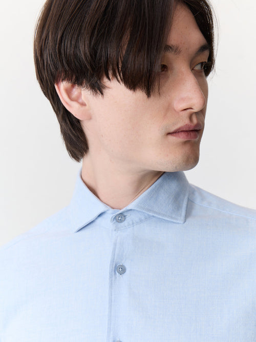 Chemise slim en coton chevron bleu ciel - 2 - Father & Sons   - 1 