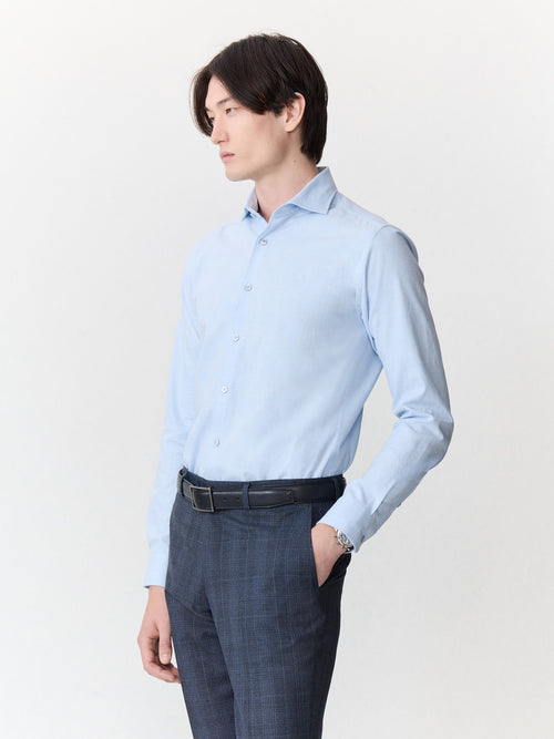Chemise slim en coton chevron bleu ciel - 1 - Father & Sons   - 1 