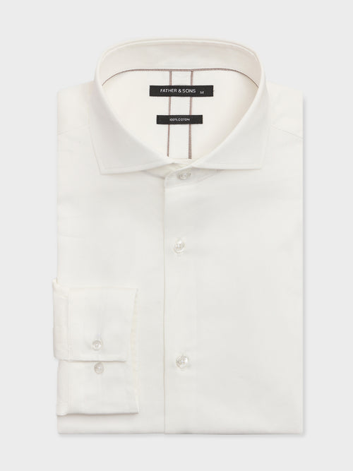 Chemise slim en satin de coton écru - 1 - Father & Sons   - 6 
