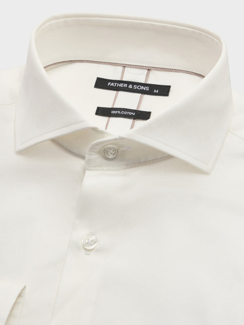 Chemise slim en satin de coton écru - 2 - Father & Sons   - 6 
