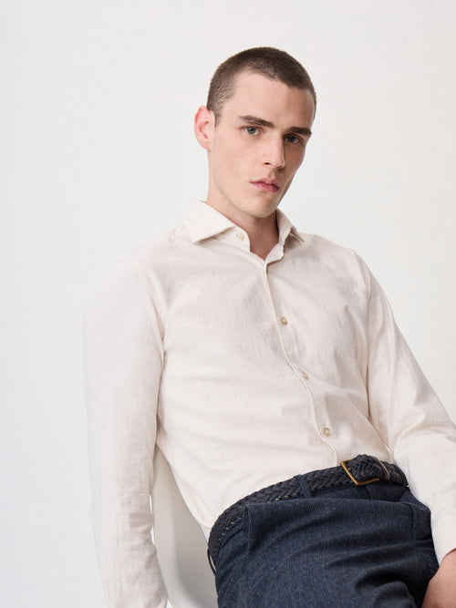 Chemise slim en coton chevron beige - 2 - Father & Sons   - 2 