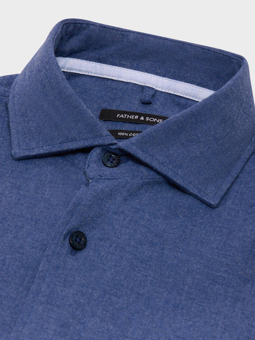 Chemise slim en coton chevron bleu indigo - 2 - Father & Sons   - 5 