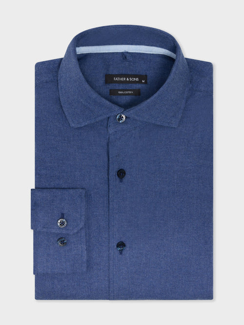 Chemise slim en coton chevron bleu indigo - 1 - Father & Sons   - 5 
