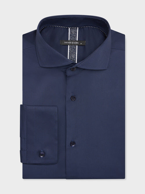 Chemise slim en satin bleu marine - 1 - Father & Sons   - 7 
