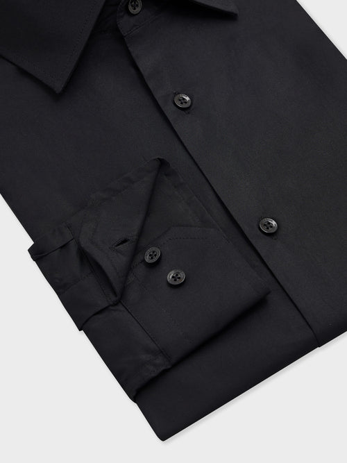 Chemise slim en satin de coton stretch noir - Father & Sons   - 3 