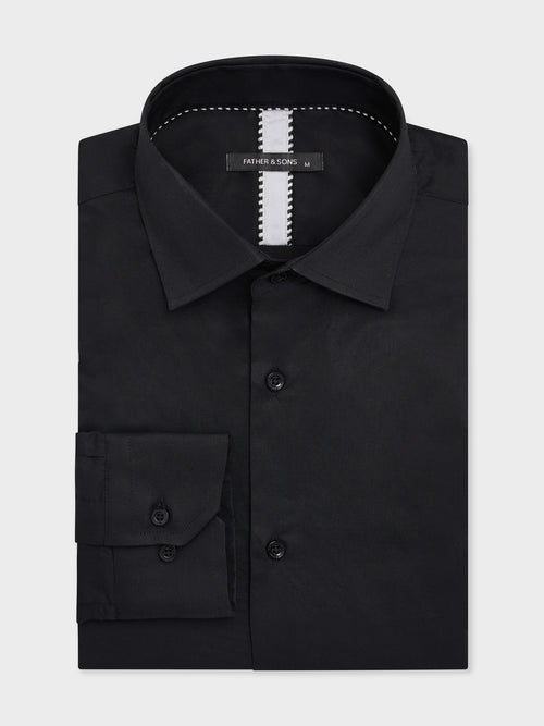 Chemise slim en satin de coton stretch noir - 1 - Father & Sons   - 19 