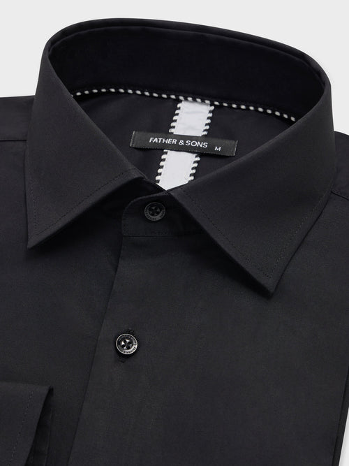 Chemise slim en satin de coton stretch noir - 2 - Father & Sons   - 19 