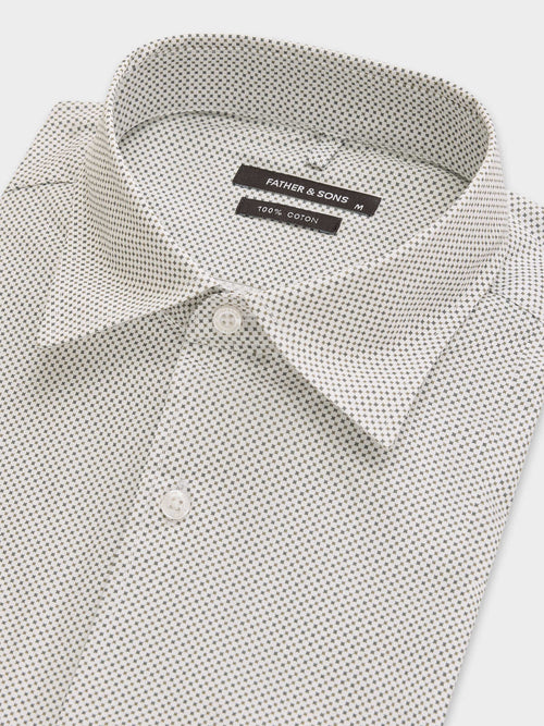 Chemise slim en popeline de coton blanc à motif kaki - Father & Sons   - 2 
