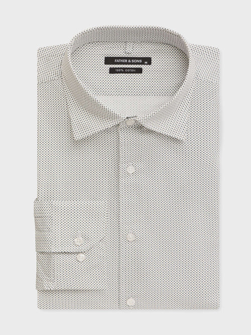 Chemise slim en popeline de coton blanc à motif kaki - Father & Sons   - 1 