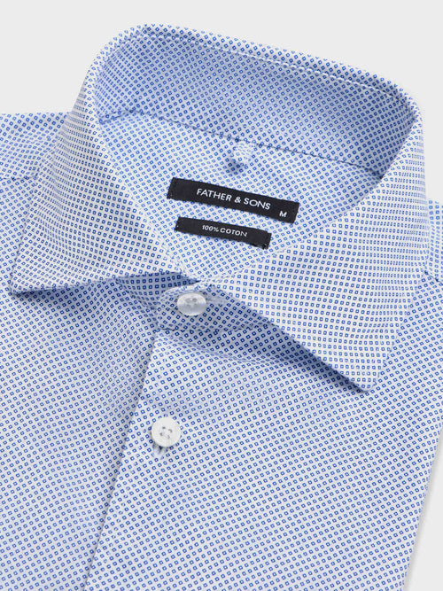 Chemise slim en popeline de coton à motif bleu - Father & Sons   - 2 