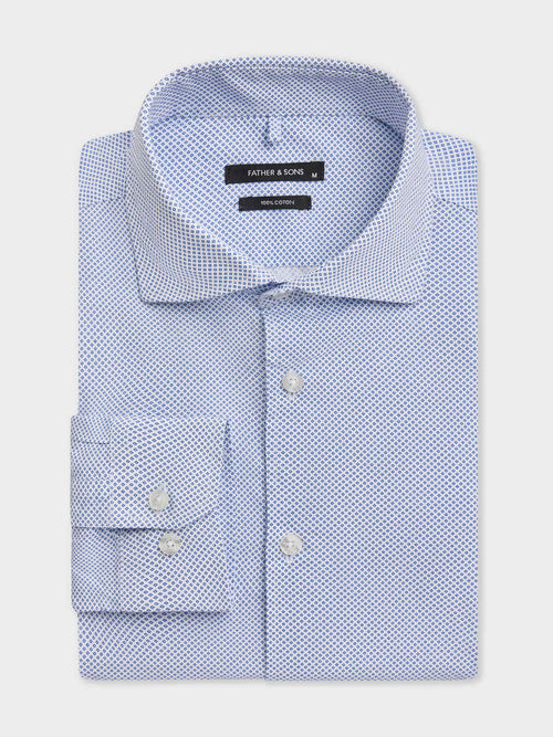 Chemise slim en popeline de coton à motif bleu - Father & Sons   - 1 