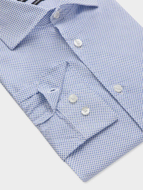 Chemise slim en popeline de coton à motif bleu - Father & Sons   - 3 