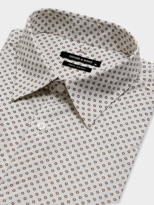 Chemise regular en popeline de coton à motif fleuri marron - Father & Sons   - 2 