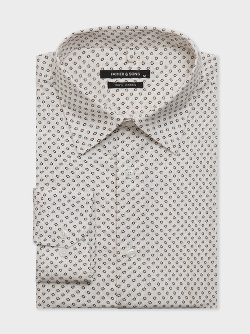 Chemise regular en popeline de coton à motif fleuri marron - Father & Sons   - 1 