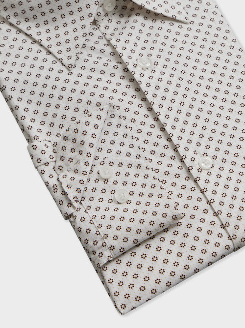 Chemise regular en popeline de coton à motif fleuri marron - Father & Sons   - 3 