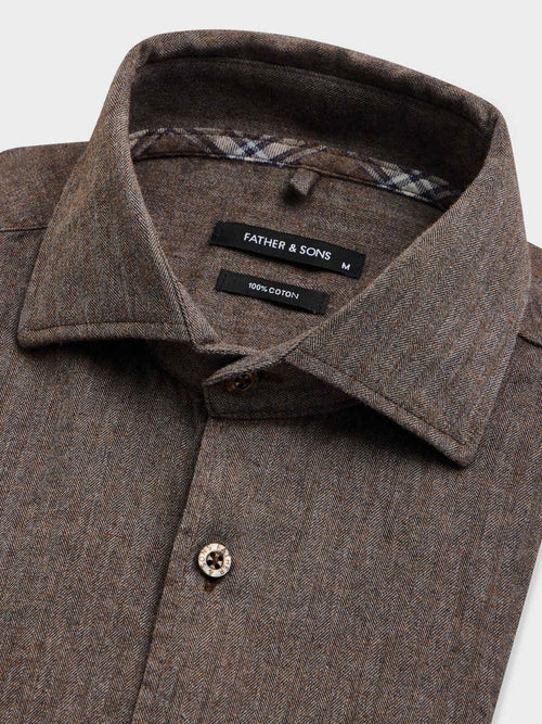 Chemise regular en coton chevron marron - Father & Sons   - 2 