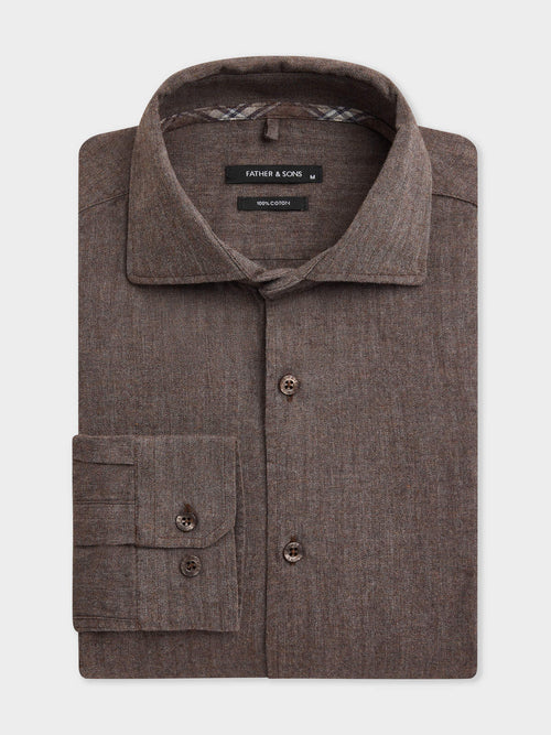 Chemise regular en coton chevron marron - Father & Sons   - 1 