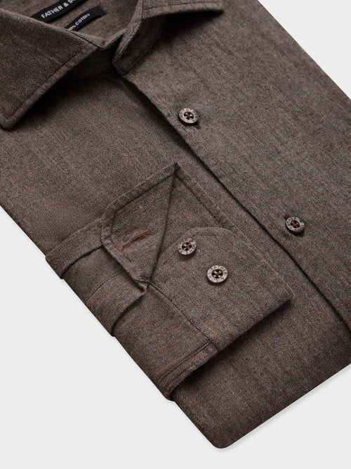 Chemise regular en coton chevron marron - Father & Sons   - 3 