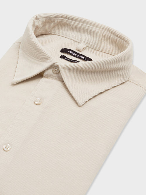 Chemise regular en velours côtelé écru - Father & Sons   - 2 