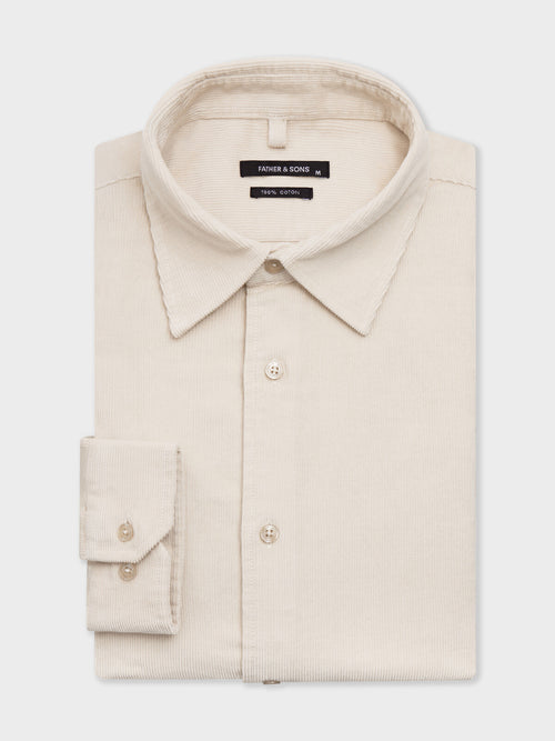 Chemise regular en velours côtelé écru - Father & Sons   - 1 