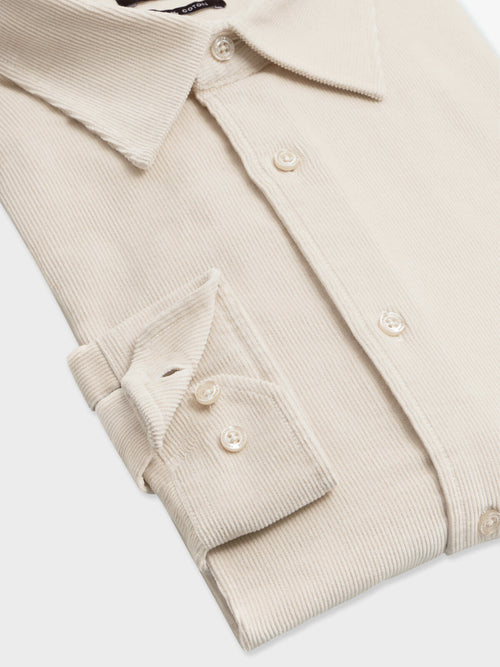 Chemise regular en velours côtelé écru - Father & Sons   - 3 