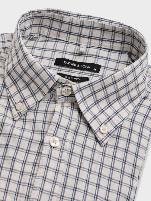 Chemise regular en twill de coton gris à carreaux - Father & Sons   - 2 