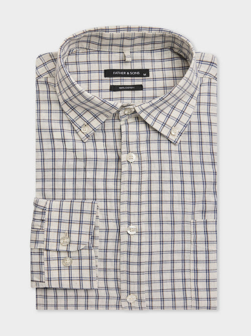 Chemise regular en twill de coton gris à carreaux - Father & Sons   - 1 