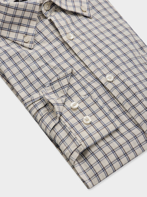 Chemise regular en twill de coton gris à carreaux - Father & Sons   - 3 
