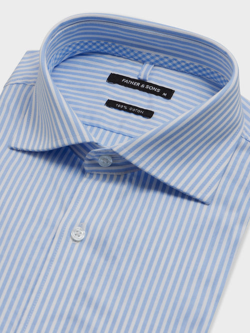 Chemise regular en popeline de coton bleu indigo à rayures - Father & Sons   - 2 