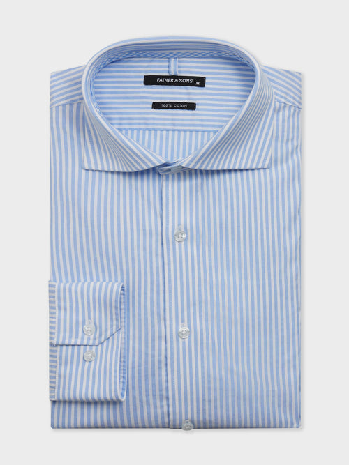 Chemise regular en popeline de coton bleu indigo à rayures - Father & Sons   - 1 